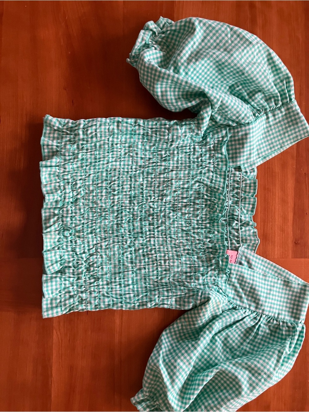 Lisa Says Gah Mint Gingham Smocked Puff Sleeve Top